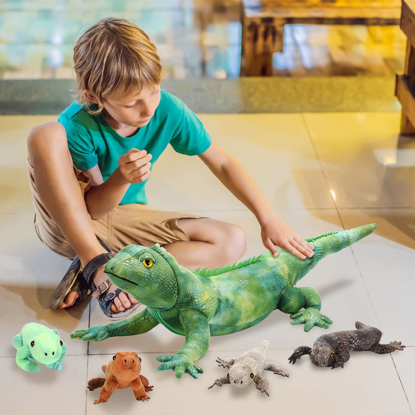 Hydren Lizard Stuffed Animal Plush Toy 26 Inch Iguana Plush With 4 Babies Inside Large Simulation Iguana Dragon Animal Toy Gifts