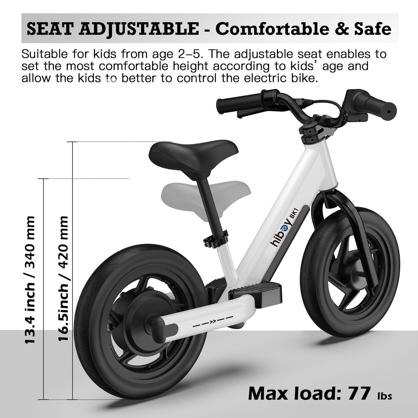 Hiboy BK1 Electric Bike for Kids Ages 3-5 Years Old, 24V 100W Electric Balance Bike with 12 inch Inflatable Tire and Adjustable