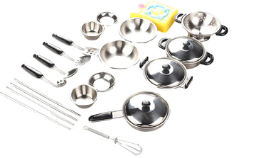 Miniature Toy 17-Piece Stainless Steel Pots And Pans Set , Magikon Pretend Play Kitchen Cooking Utensils Toy