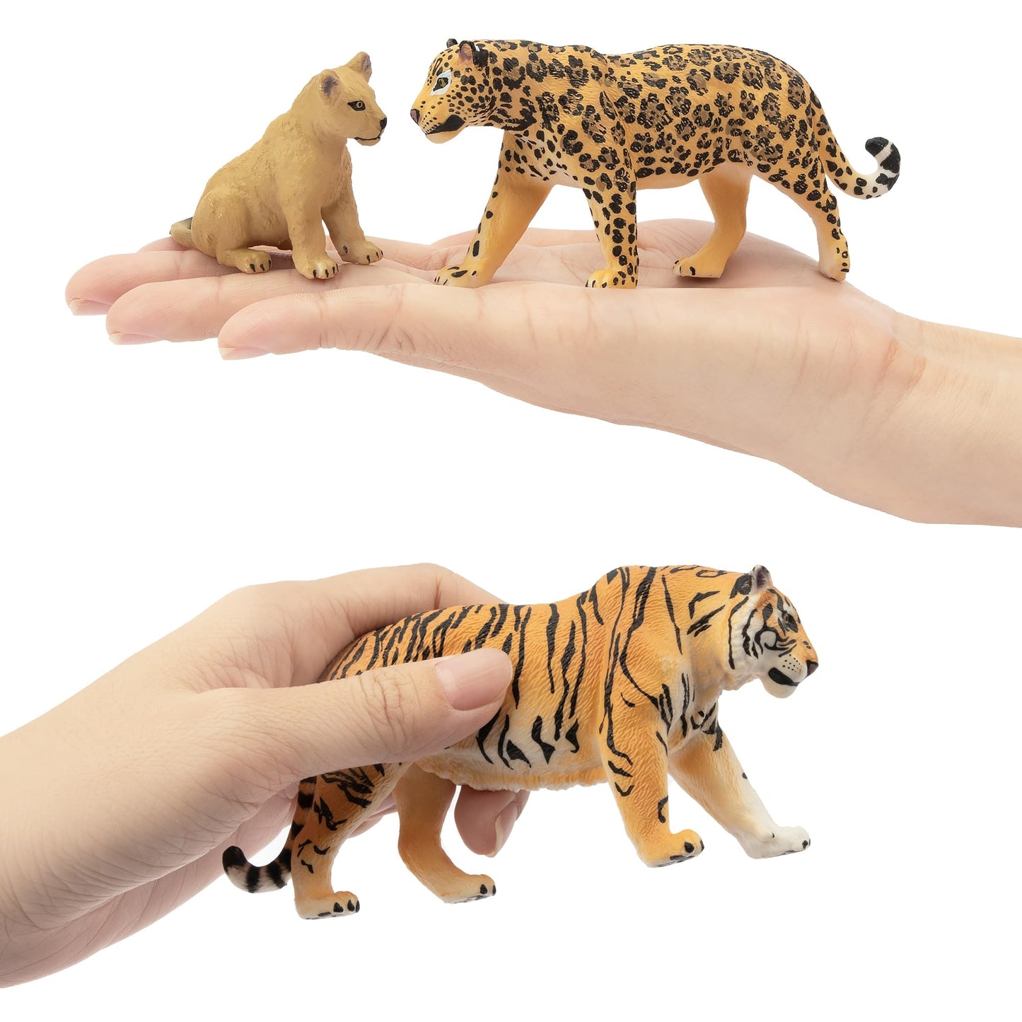 Toymany 8Pcs 2-5' Plastic Jungle Animals Figure Playset Includes Baby Animals, Realistic Lion,Tiger,Cheetah,Black Panther Figurines With Cub, Cake Toppers Christmas Birthday Toy Gift For Kids Toddlers