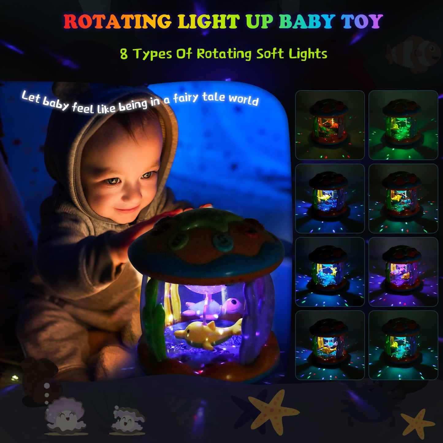 M Sanmersen Baby Toys 6 To 12 Months - Ocean Projector Light Up Musical For 12-18 Crawling Learning Tummy Time 1 2 3 Year Old Infant Boys Girls Gifts