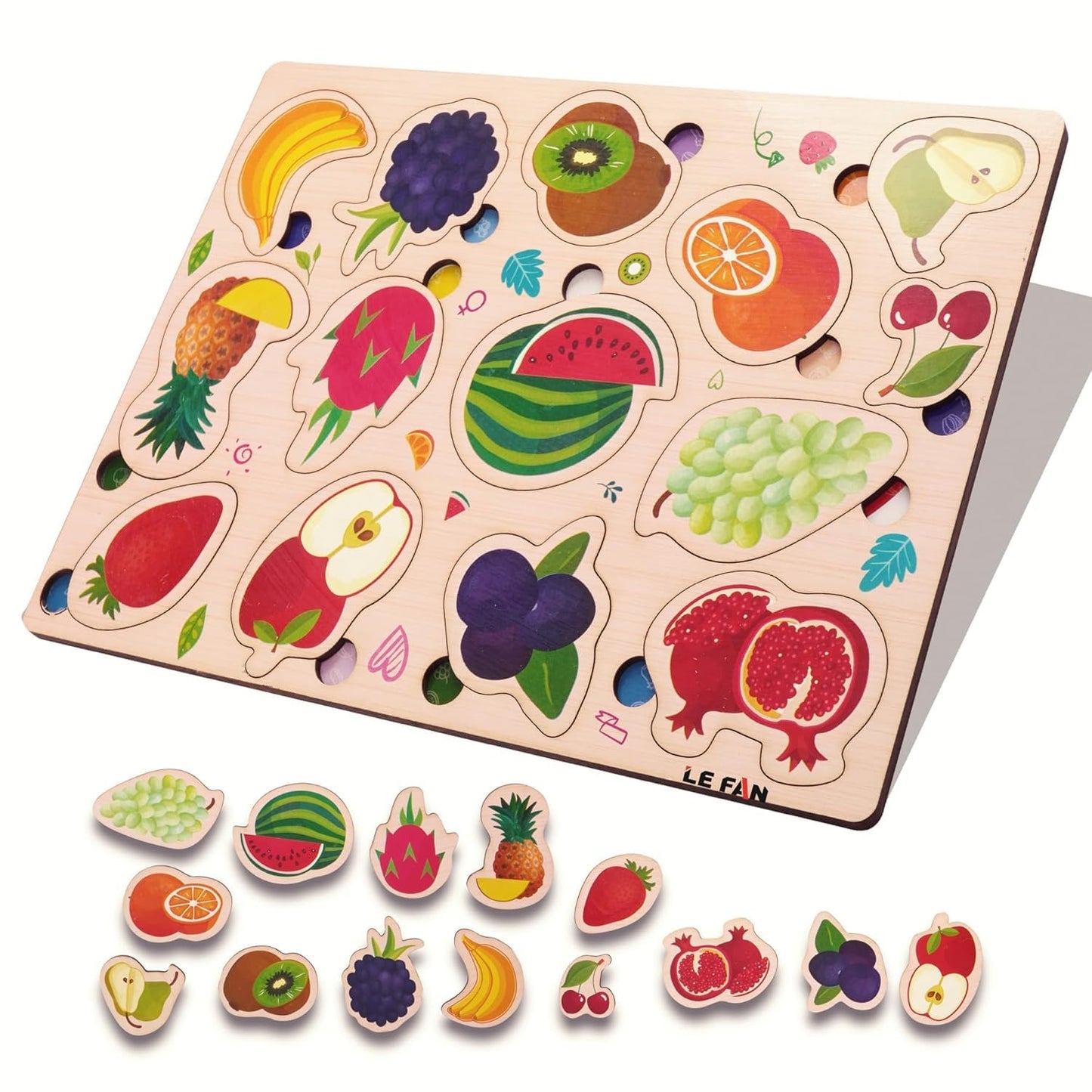 Brijvila Wooden Fruits Puzzle Wooden Peg Puzzle For Toddlers Montessori Educational Toy For Boys And Girls Colorful Fruit Learni