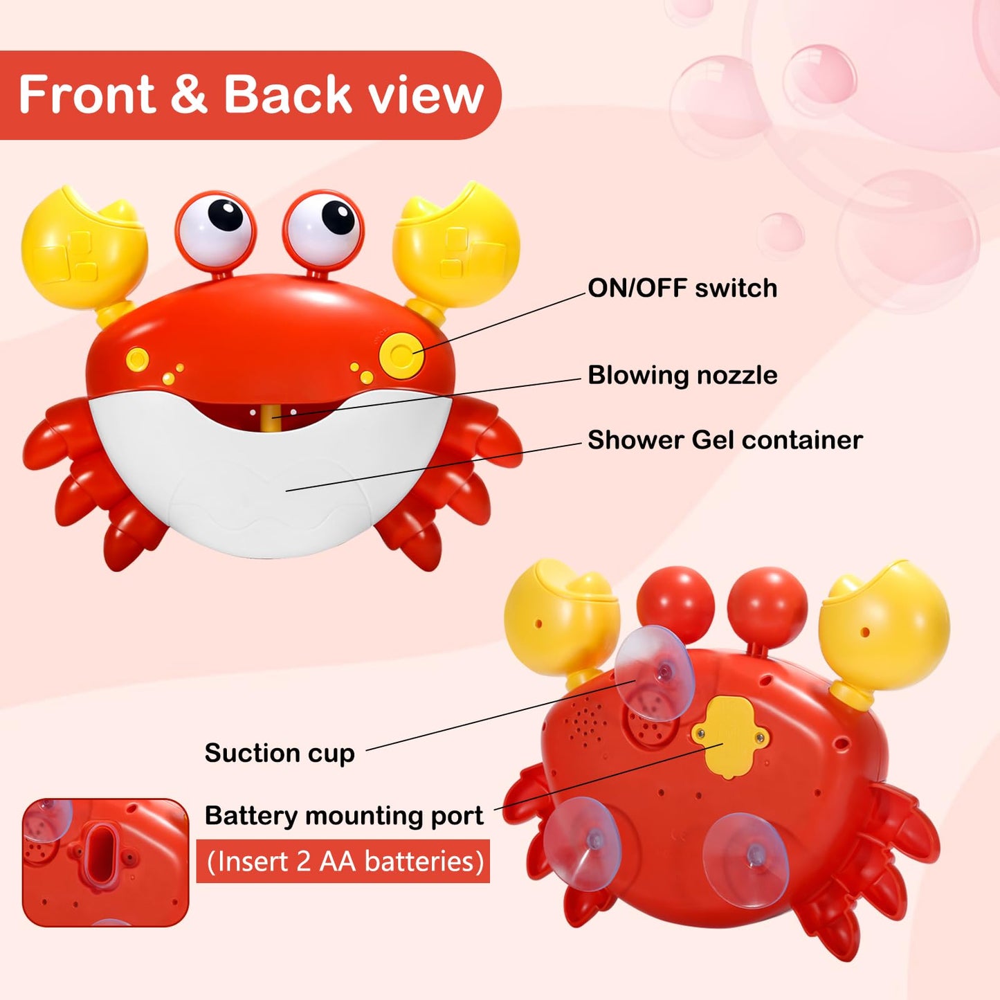 Yuistre Baby Bath Toys Crab:Bubble Machine Bath Toy Crab Bath Bubble Maker,Blow Bubbles And Plays Childrens Songs,Battery Operat