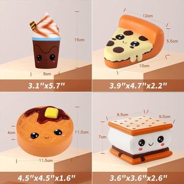 Anboor 4 Pcs Squishies Smore Waffle Cake Pizza Coffee Cup Kawaii Scented Soft Slow Rising Squeeze Stress Relief Kids Toy