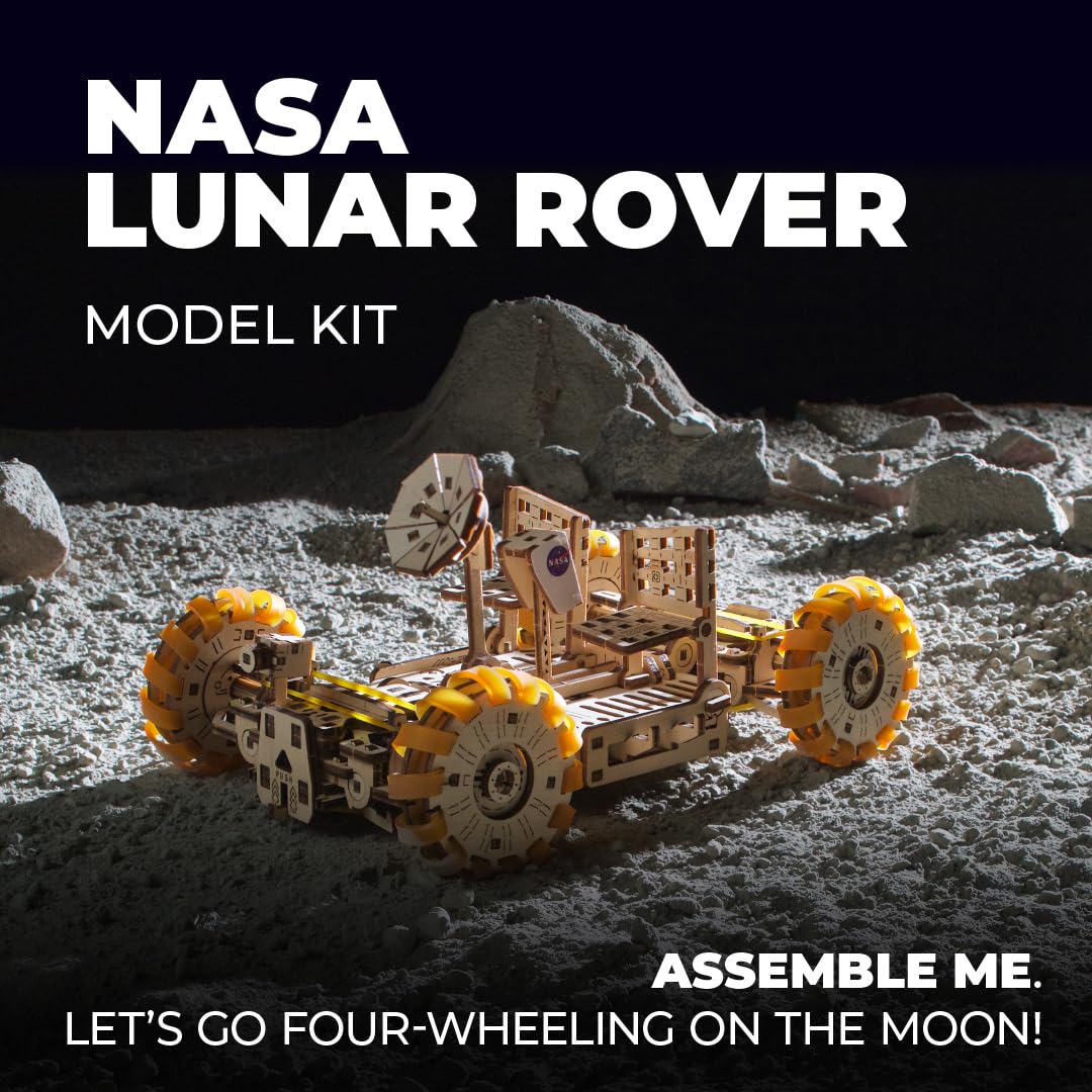 UGEARS NASA Lunar Rover Model Kit - 3D Wooden Mechanical Puzzles for Adults to Build - Space Gifts for Teen - NASA Official Spac