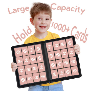 1000+ Pockets Trading Card Binder enhanced 16 Pocket Card Binder Ringless Side Loading Collection Album Holder Folders for MTG TCG Game Cards & Sports Cards (Pink)