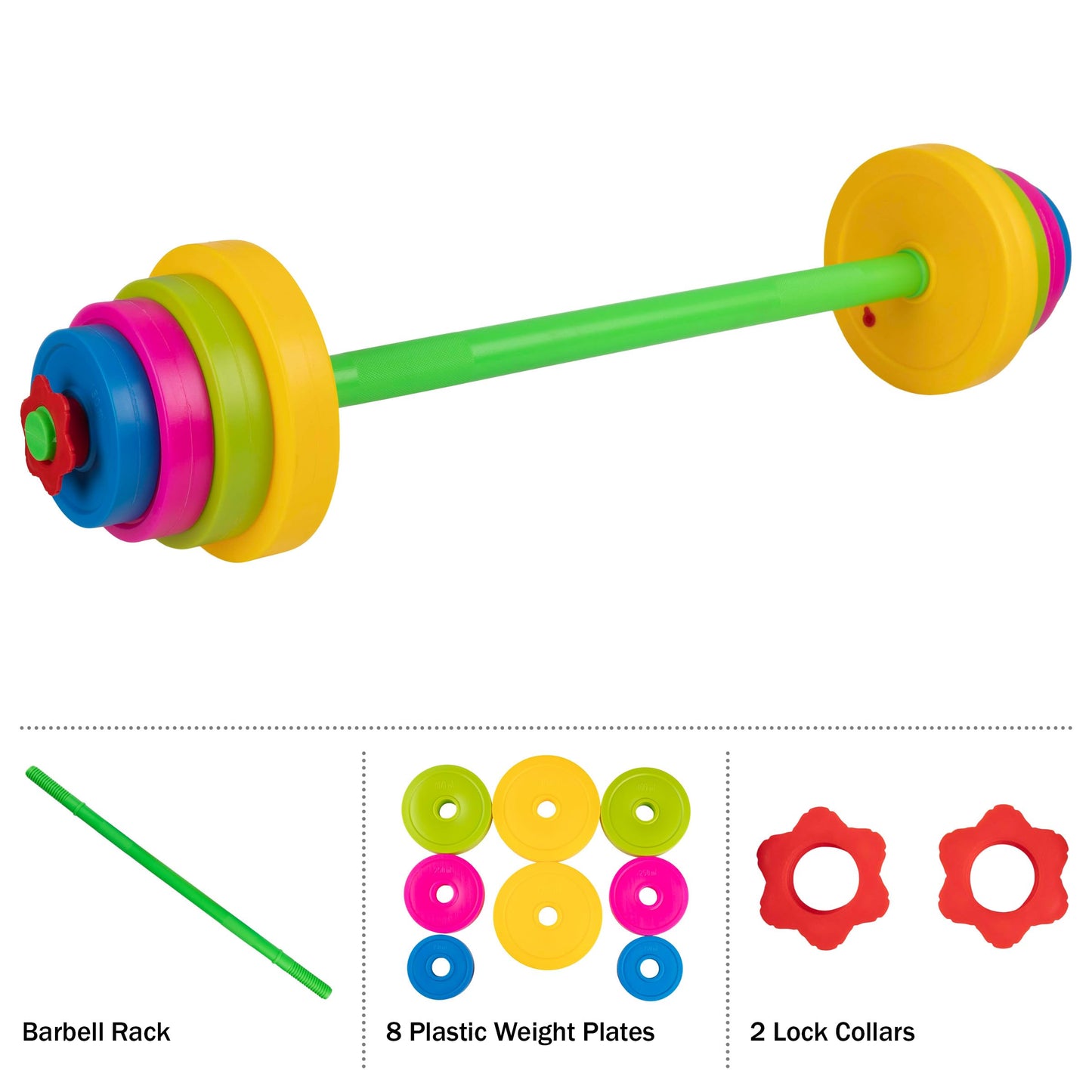 Kids Weight Set - Barbell With 8 Adjustable Plates - Kids Indoor Play Gym Toddler Workout Set - Baby Weights Toys For Age 3 And Up By Hey Play