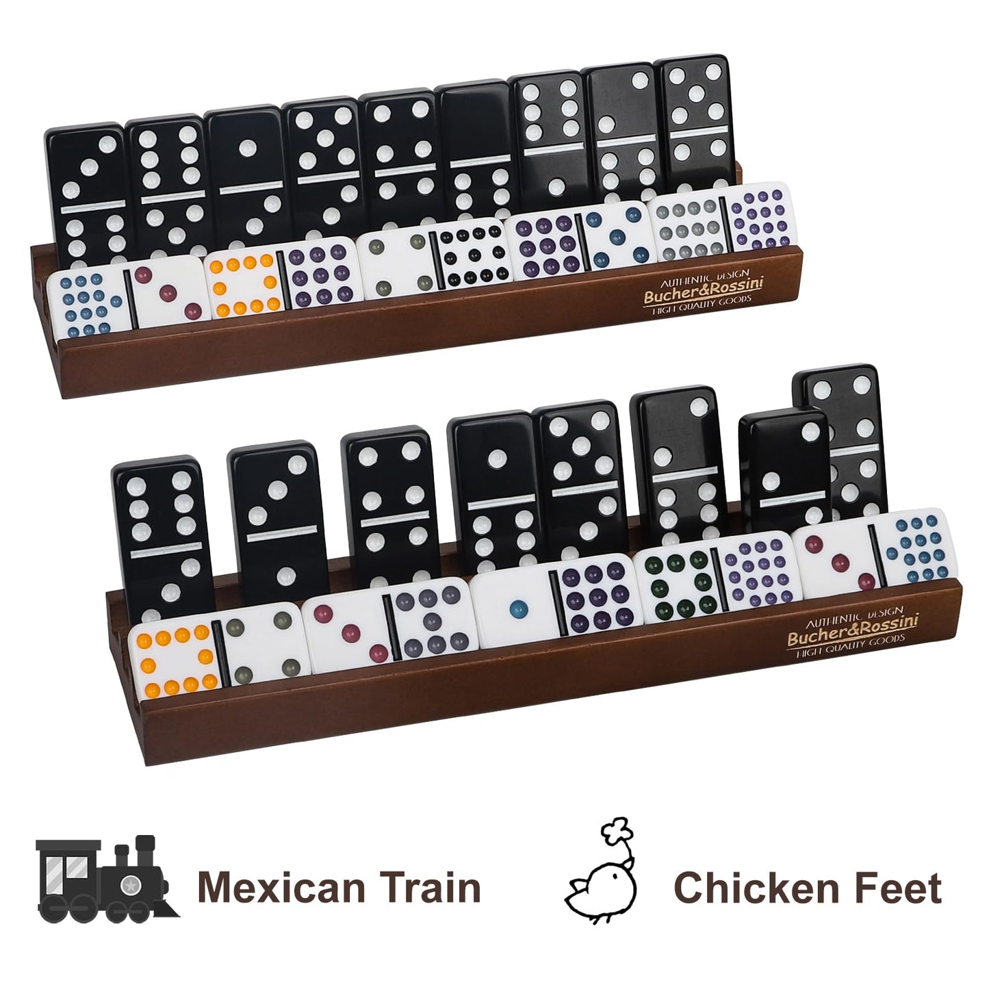 Bucher&Rossini Domino Racks - 4-Pack Nut Brown Wooden Holders for Mexican Train & Mahjoon Games