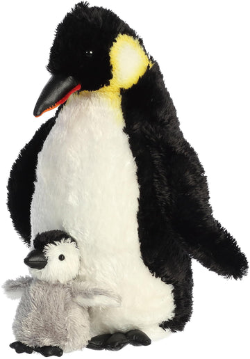Aurora Sea Life 12" Emperor Penguin Plush Toy with Baby - Grey, Model 30510