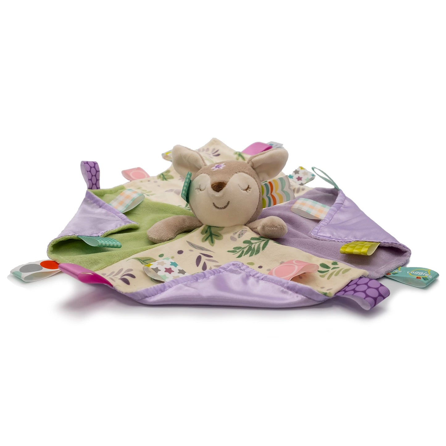 Taggies Soothing Sensory Stuffed Animal Security Blanket, Flora Fawn, 13 X 13-Inches