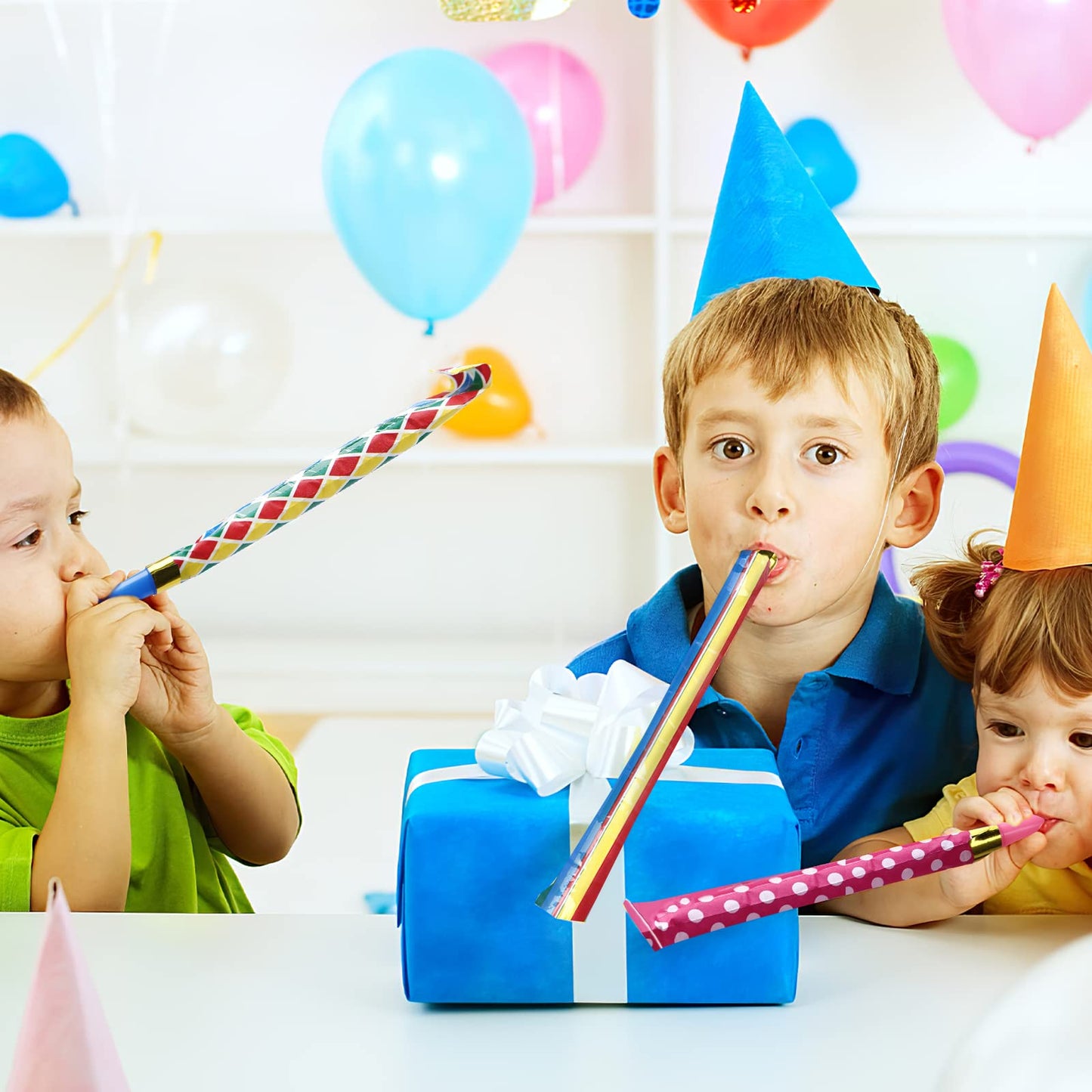 Koogel 100 Pcs Party Blower, Colorful Birthday Noisemakers Birthday Blow Horns Party Whistles New Years Party Noisemakers Whistl