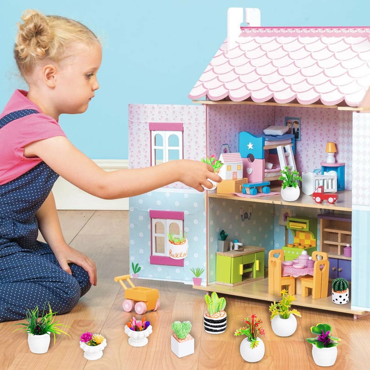 26Pcs Miniature Potted Plants, Mini Artificial Plants, 1:12 Scale Doll House Accessories, Suitable for Dollhouse Decoration, Chr