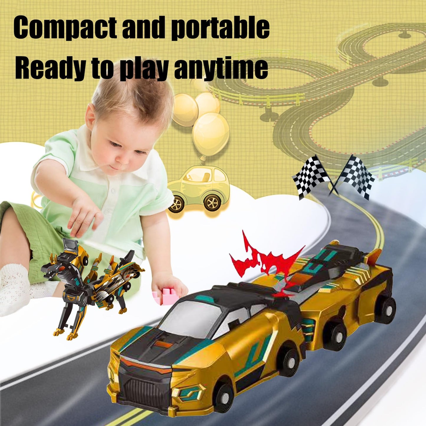 Aimery Dinosaur Transforming Car Toy, Magnetic Cars Transform Into Dinosaurs,Fun - Collision Transformation Car Toys For Boys &
