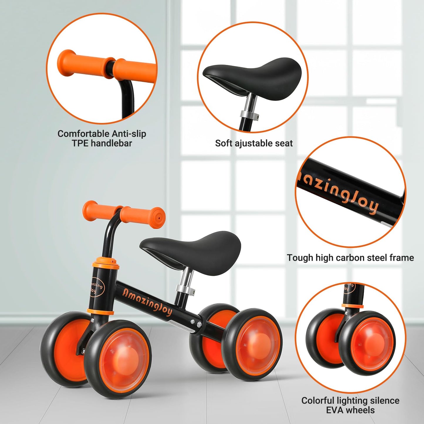 Amazingjoy Baby Balance Bike For 1 Year Old First Birthday Gift 12 18 Months Toddler Colorful Lighting Balance Bike Training Rid