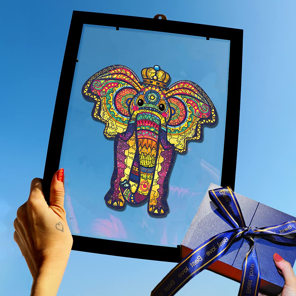 Wooden Puzzles for mature-themeds Wooden Animals Shaped Puzzles Unique Shaped Jigsaw Puzzles Magic Wooden Jigsaw Puzzles Wood Puzzles mature-themed Unique Puzzles (S-9.25 x6.3 Elephant)