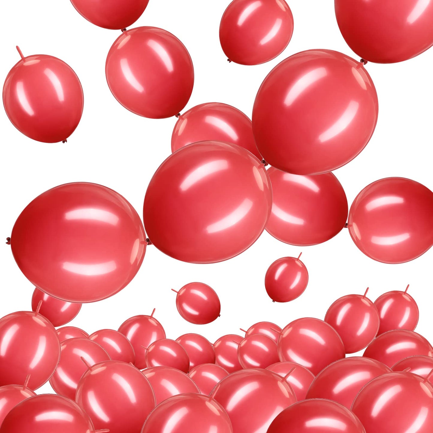 Meanplan 100 Pcs Link Balloon 10 Inch Linking Balloon Latex Linkable Balloons Connected Wedding Party Decoration (Red)