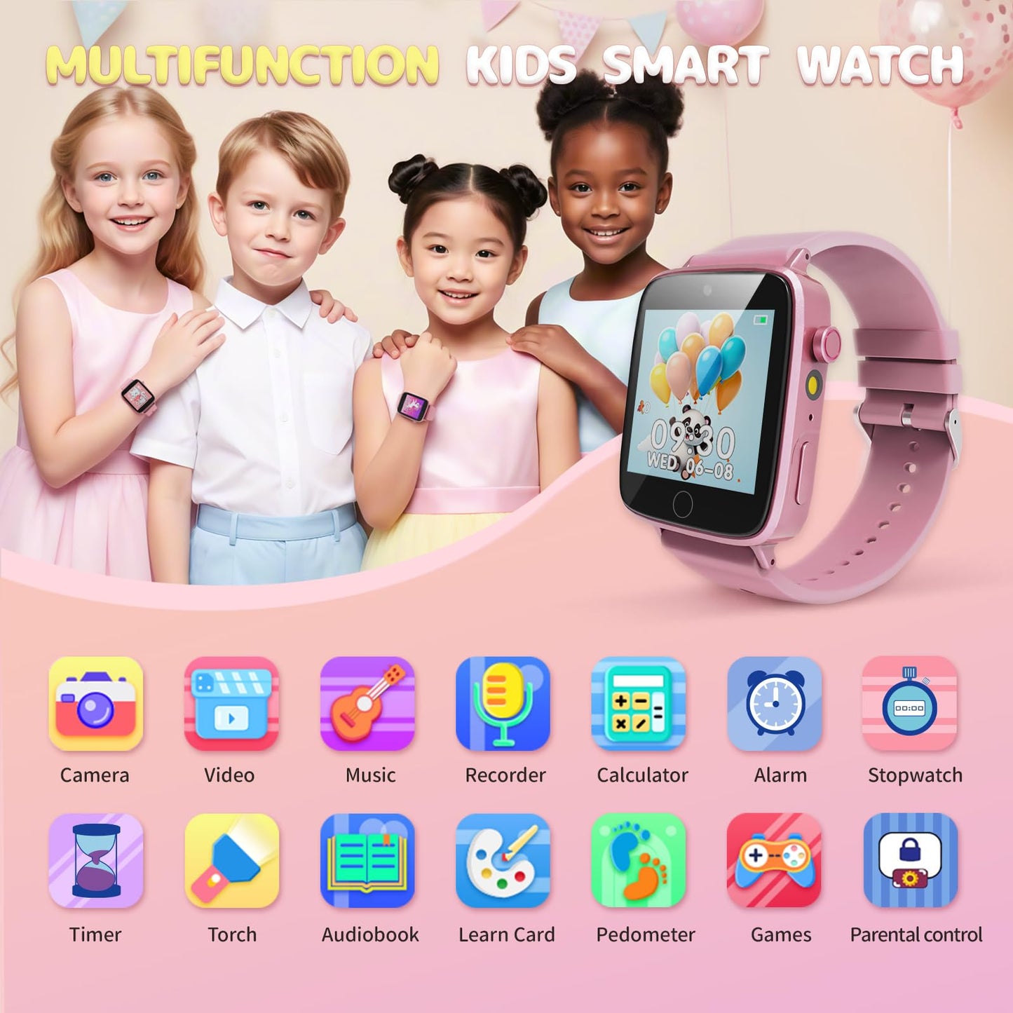 Kids Watches For Girls Toys Age 4-12, Zuodun Smart Watch For Kids With Camera, 26 Puzzle Games, Alarm Clock, Pedometer, Audioboo