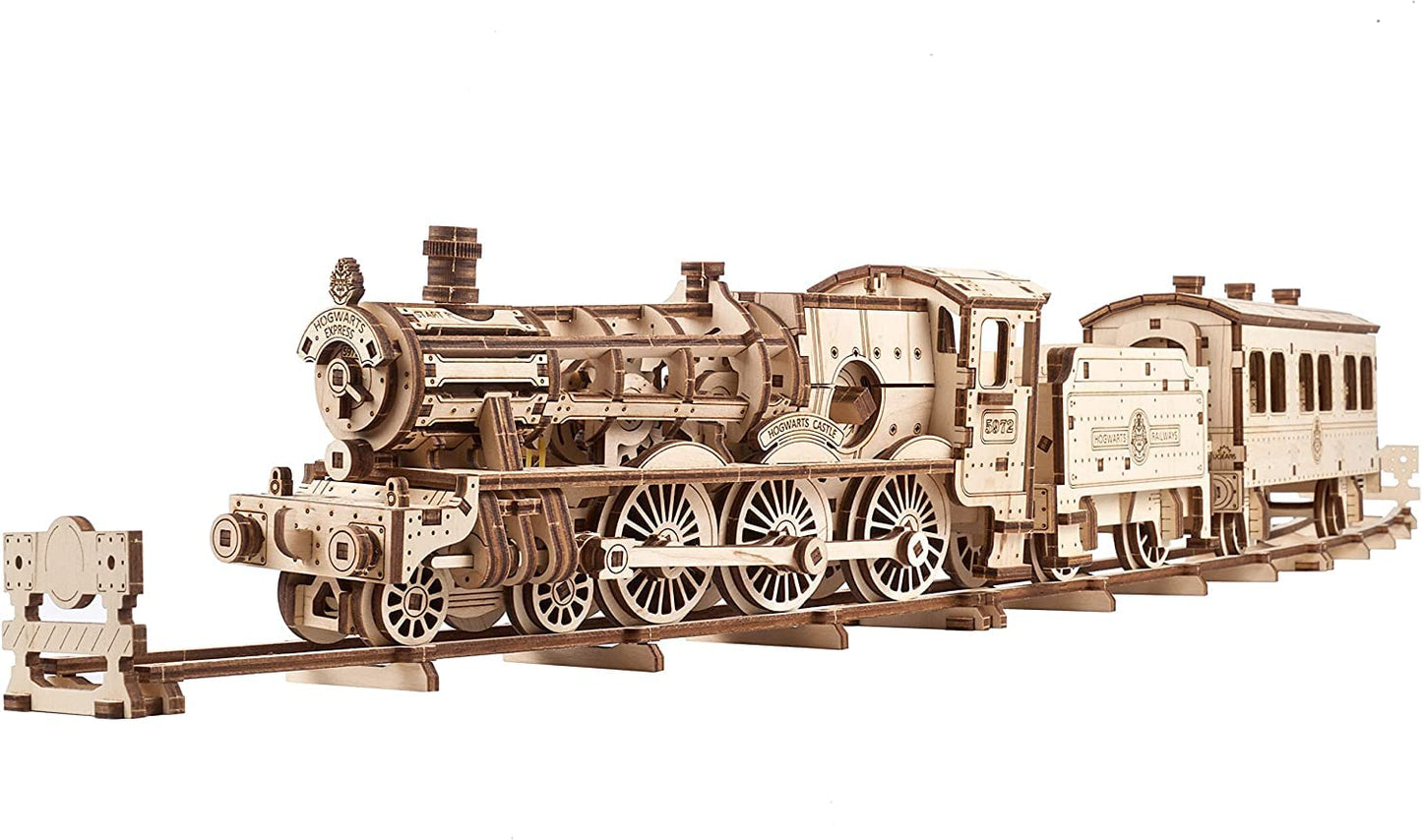 Ugears Harry Potter Hogwarts Express 3D Puzzles For Adults To Build - Model Kits For Building Model Train Set - 3D Wooden Puzzle Includes Train, Tracks, Tender, Carriage And 3 Figurines