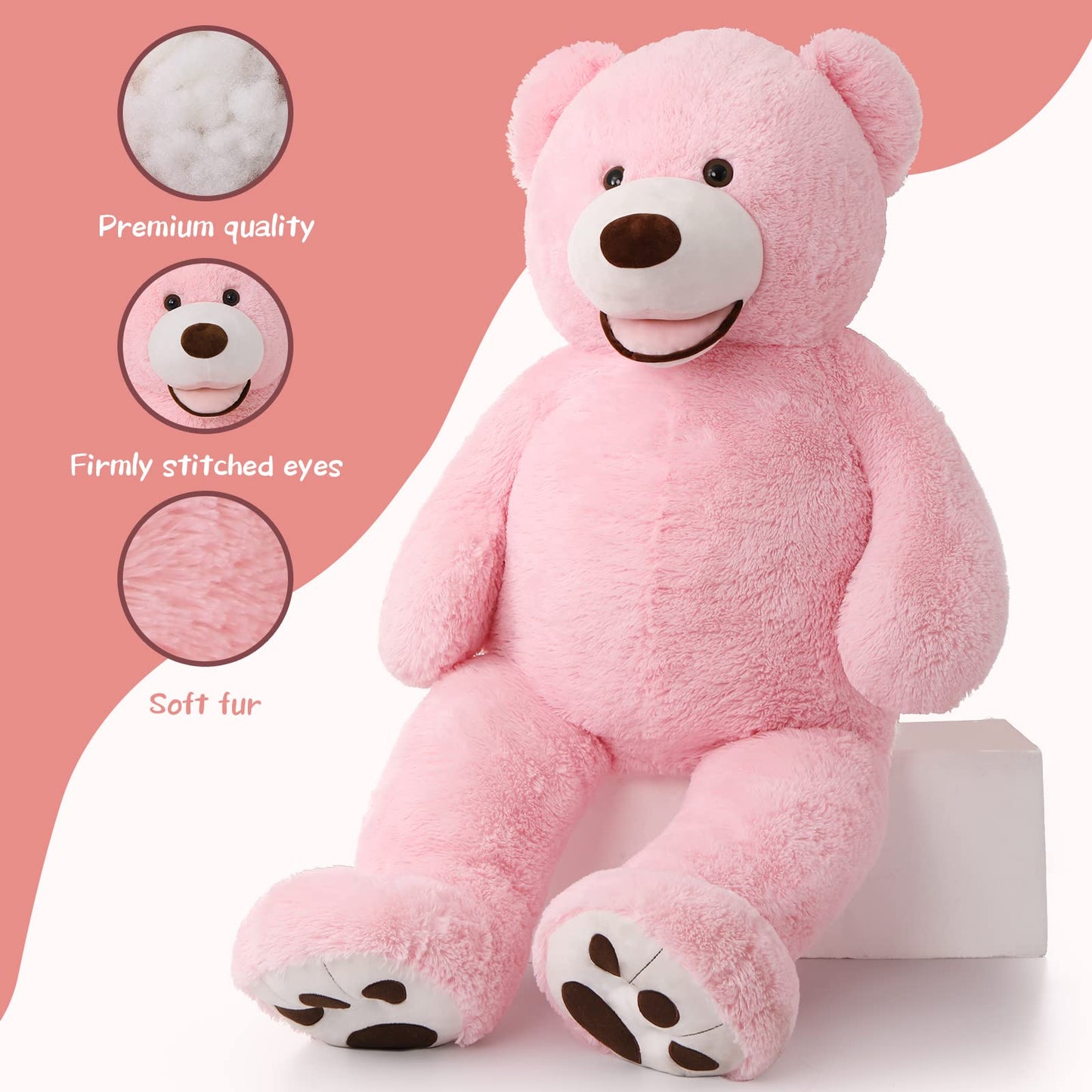 Morismos Giant Pinkteddy Bear 4 Feet, Big Pink Teddy Bear With Big Footprints 4.3Ft, Large Bear Stuffed Animals For Girlfriend G