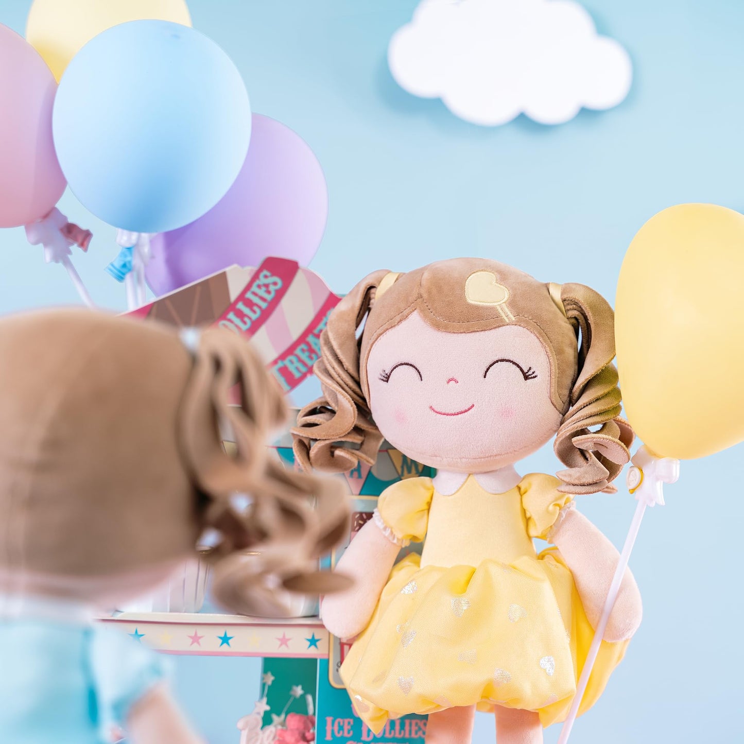 Gloveleya Baby Doll Gifts Plush Curly Girl Toys With Love 16' Yellow