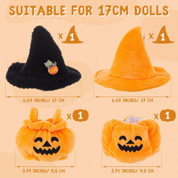 Simgoing 2 Set Clothes Outfits for 17cm Doll Cute Halloween Pumpkin Outfit and Witch Hat Doll Clothes Toys Dress Accessories for Collector Fans Display