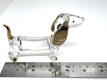 Sansukjai Dachshund Miniature Figurines Dog Animals Hand Blown Glass Art Gold Trim Collectible Gift Decorate (Clear Violet)