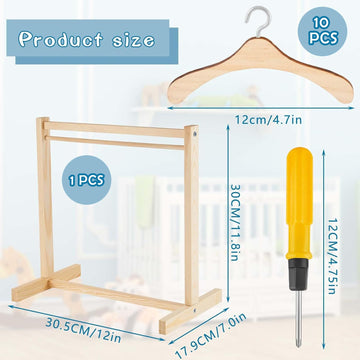 Civaner 44 Pcs Doll Garment Rack With Wooden Clothes Hanger For 18 Inch Girl Doll Clothes Mini Hangers Wardrobe Furniture Access