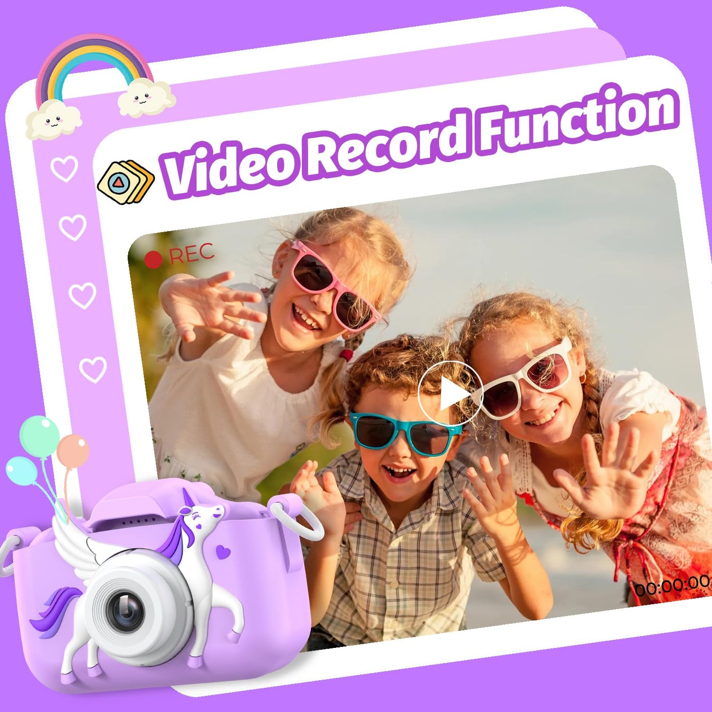 Goopow Kids Selfie Camera Toys For Girls Age 3-9, Digital Video Camera Toy With Protective Cover,Christmas Birthday Festival Gif