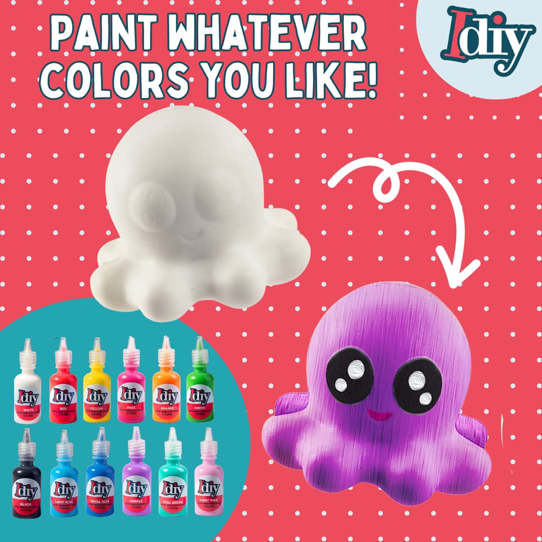 Idiy Diy Party Craft Kit Jumbo Ocean Pals Squishies (8 Unique Sea Animals W 12 Fabric Paints) -White Kawaii Scented Slow Rise Sq