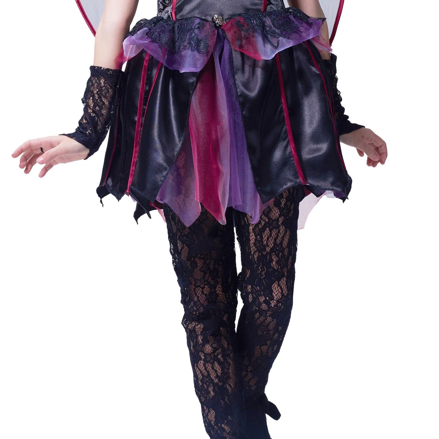 IKALI Halloween Vampire Bat Costume for Girls with Wings,Kids Gothic Darkness Fancy Dress Outfit