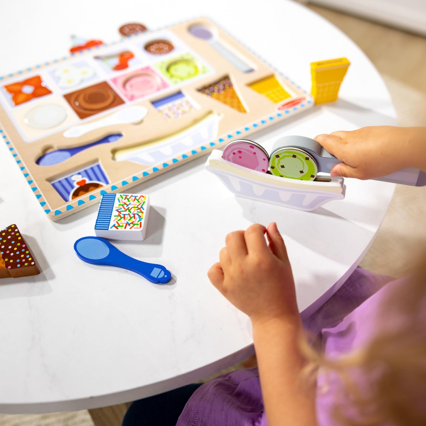 Melissa & Doug Ice Cream Wooden Magnetic Puzzle Play Set, 16 Pieces, Child Size, Multi Color, Model 31006