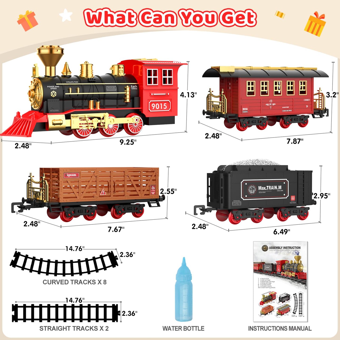 Hot Bee Train Set - Train Toys For Boys W/Smokes, Lights & Sound, Tracks, Toy Train W/Steam Locomotive, Cargo Cars & Tracks, Toddler Model Train Set For 3 4 5 6 7 8+ Year Old Kids Birthday Gifts