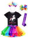 Doctor Unicorn Birthday Girls Unicorn Costume Outfit Rainbow Tutu, Unicorn T-shirt, Satin Sash, Hair Bow & Headband Rainbow/Blac