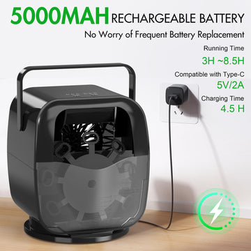 KIDWILL Rechargeable Bubble Machine, Automatic Bubble Blower - 5,000mAh Power, 90/180/360 Auto Rotation, 3 Speeds - Bubble Maker