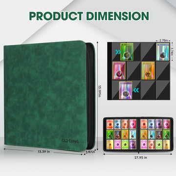 Old Canal Trading Card Binder 12 Pocket Card Album Folder Hold Up to 720 Cards enhanced and Durable Zipper Binder Cards Holder Album for MTG TCG Baseball Cards Football Cards (Dark Green)