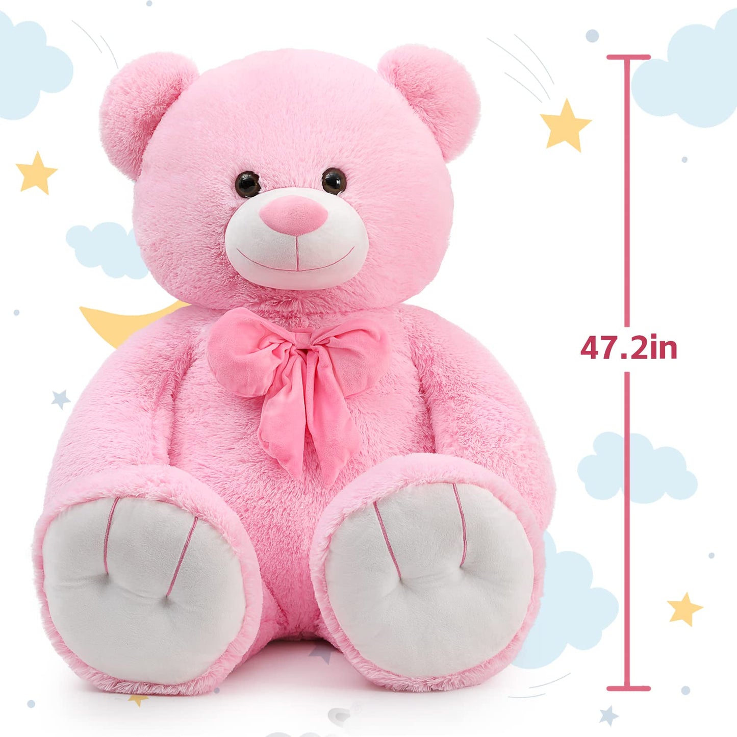 Tezituor Giant Teddy Bear, 4 Feet Soft Big Stuffed Animal Life Size 47 Inch Plush Bear Toy Valentine'S Christmas Birthday Gift For Girlfriend Kids,Pink