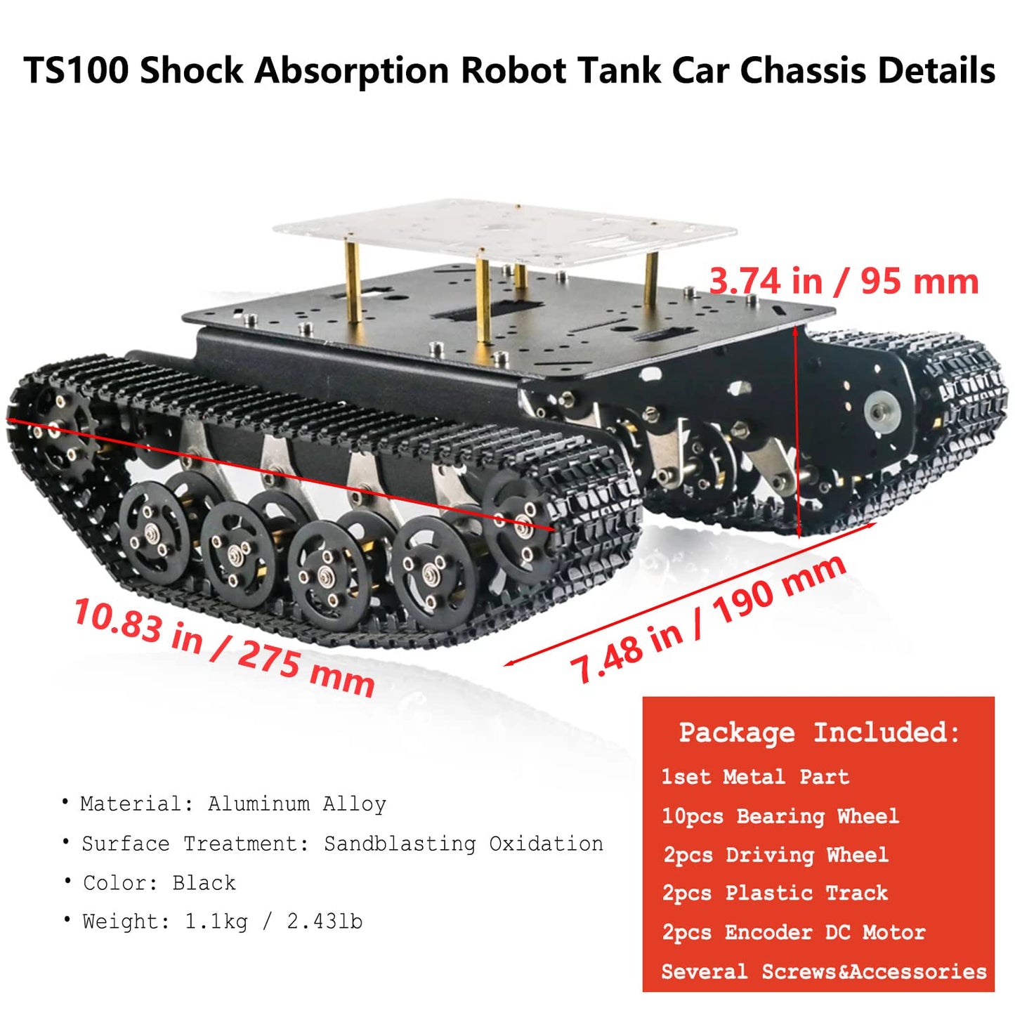 Professional Shock-Absorbing Smart Metal Robot Tank Car Chassis Kit For Arduino/Raspberry, Tracked Suspension Absorption Vehicle