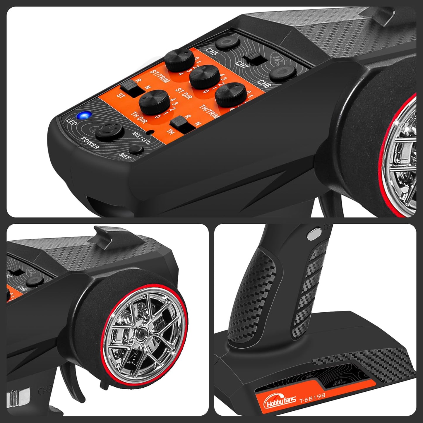 Hobby Fans RC Radio System 7CH 2.4G RC Transmitter with Receiver Anti-Jamming Remote Controller for RC Car Crawler Boat, Button