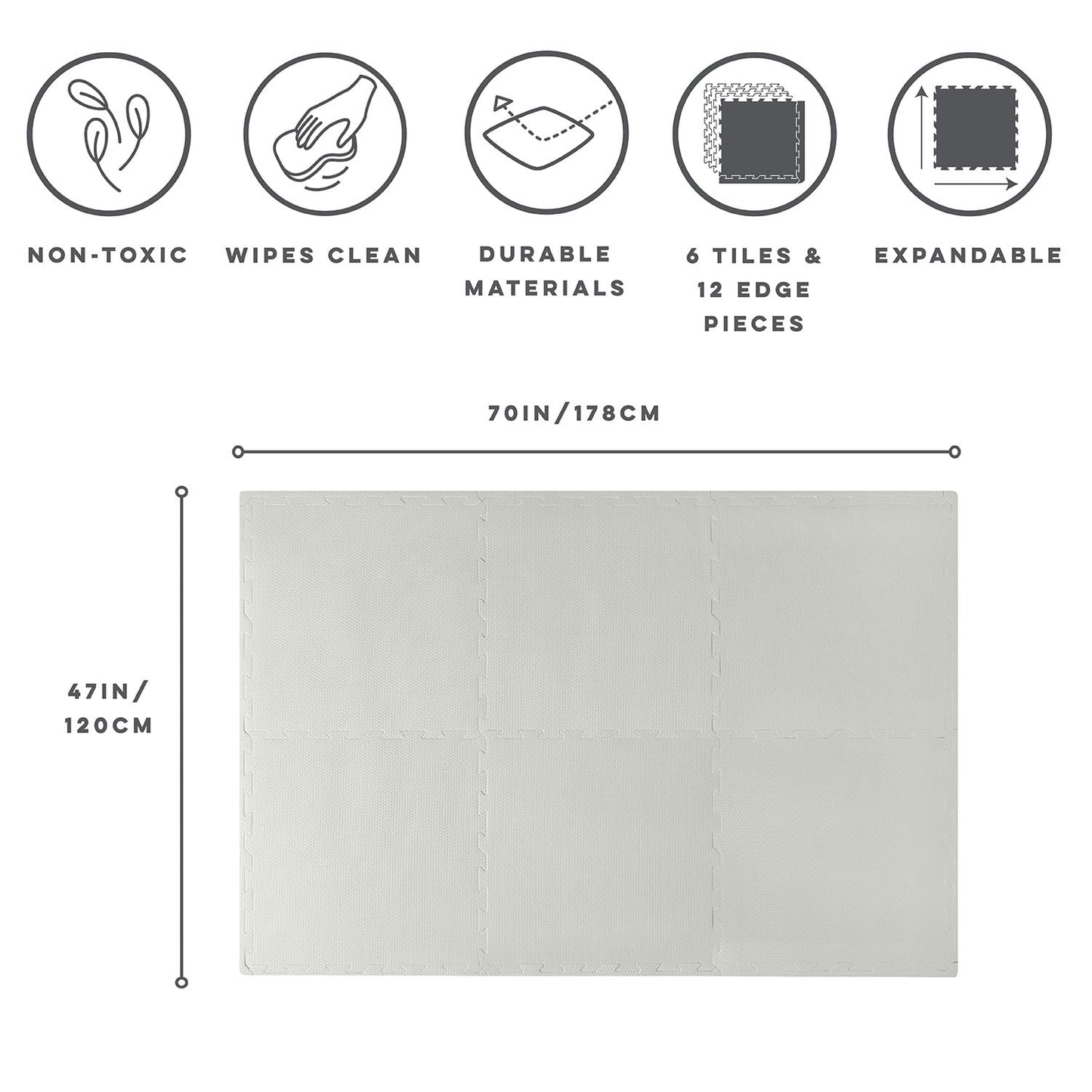 3 Sprouts Baby Play Mat - Kids Foam Puzzle Play Mat With Interlocking Foam Tiles For Baby Play Area, Kids Playroom - Safe, Non Toxic Eva Soft Floor Mats With Fun Puzzle Design - Gray