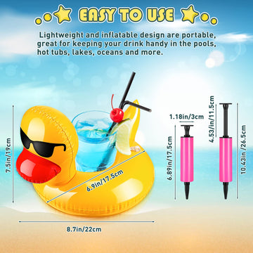 Deekin Inflatable Duck Drink Floats - 50 Pcs Reusable Pool Cup Holders, PVC, 9.45x8.66", Cute Design for Summer Parties