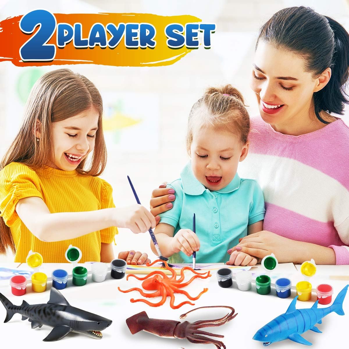 Funzbo Shark Toys Painting Kits For Kids Ages 4-8, Arts And Crafts For Kids With Art Supplies, Sea Animal Creatures Ocean Fish Toys For Toddlers Boys Girls Ages 3-12 Birthday Gift