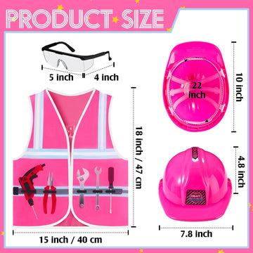 Handepo Construction Worker Costume Kids Hard Hat Construction Vest Goggles Toddler Dress Up Set Birthday Party Girls Boys(Pink,