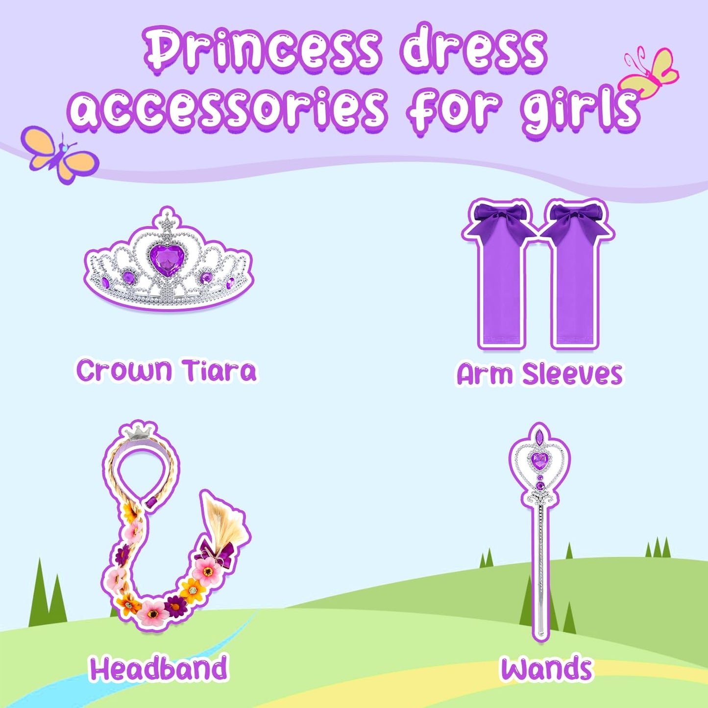 Aolliya Princess Dresses For Girls Puff Sleeve Princess Costume Purple Princess Dress Up Clothes For Halloween Cosplay Party