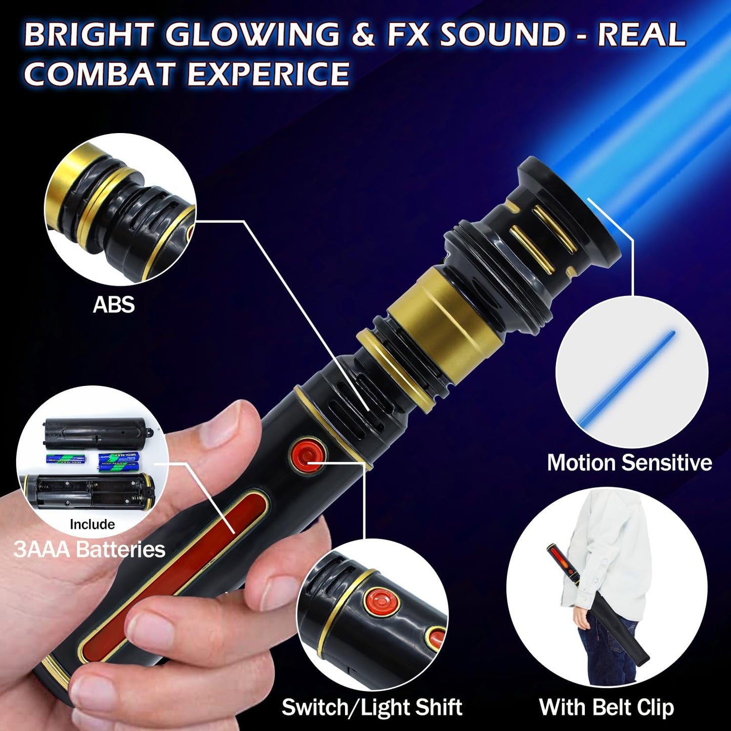 Light Up Saber for Kids, Blue Lightsaber with FX Sound, Expandable Light Swords Set for Galaxy War Fighter Warriors, Halloween D