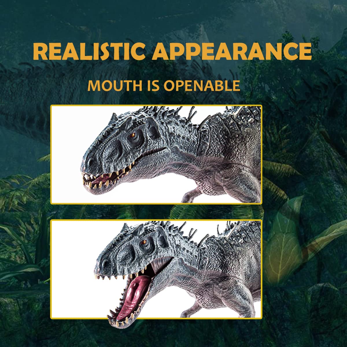 JR PARK Large Dinosaur Toy - Realistic 15.7" T-Rex Figure with Moveable Jaw, Gray Plastic Model for Collectors and Dinosaur Fans