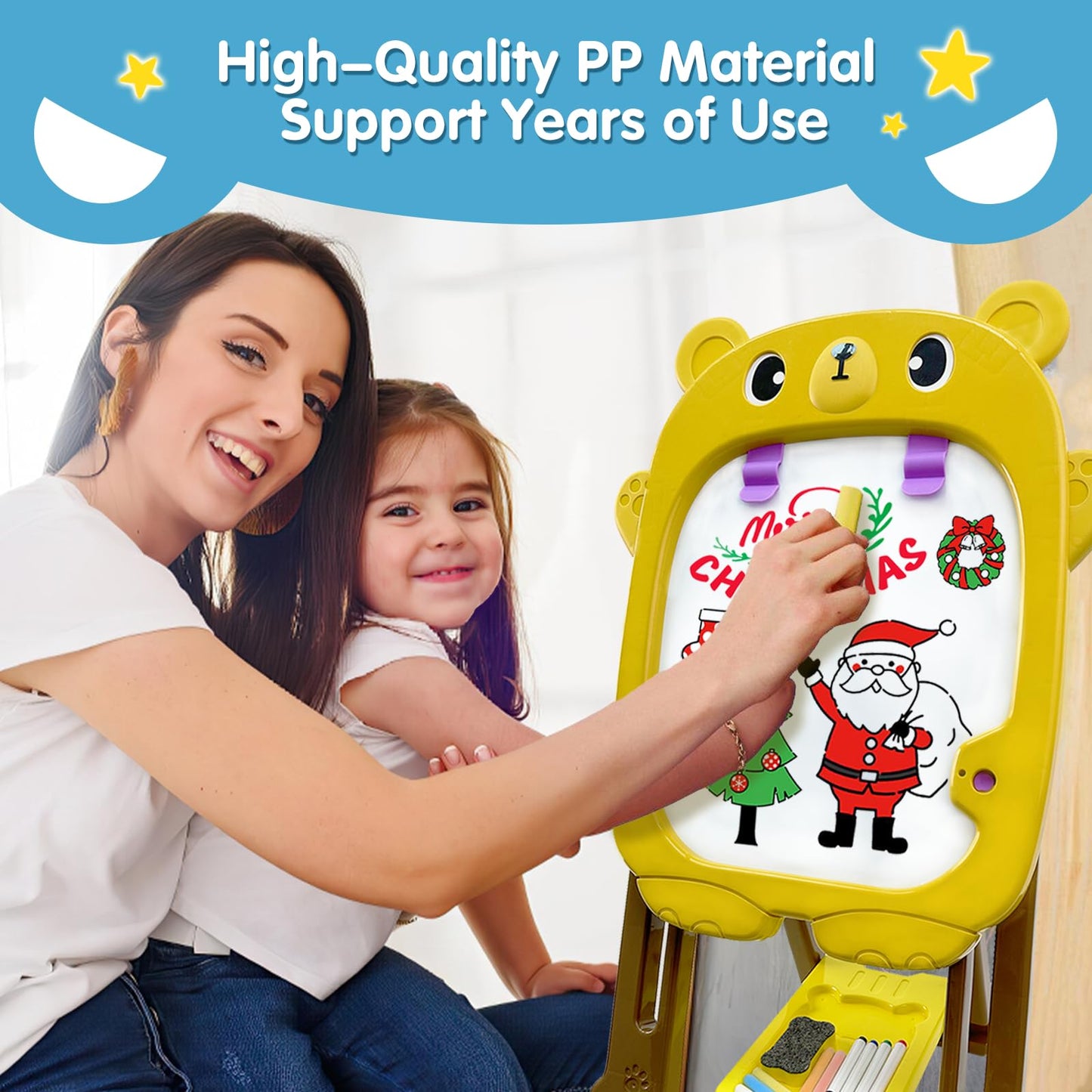 Talgic Kids Easel For Toddlers With Chalk Board And Dry Erase Easel, Easel For Toddlers Ages 2-4 & 5-8, Educational And Popular Gift Toys For Girls And Boys, Back To School Gifts For Students