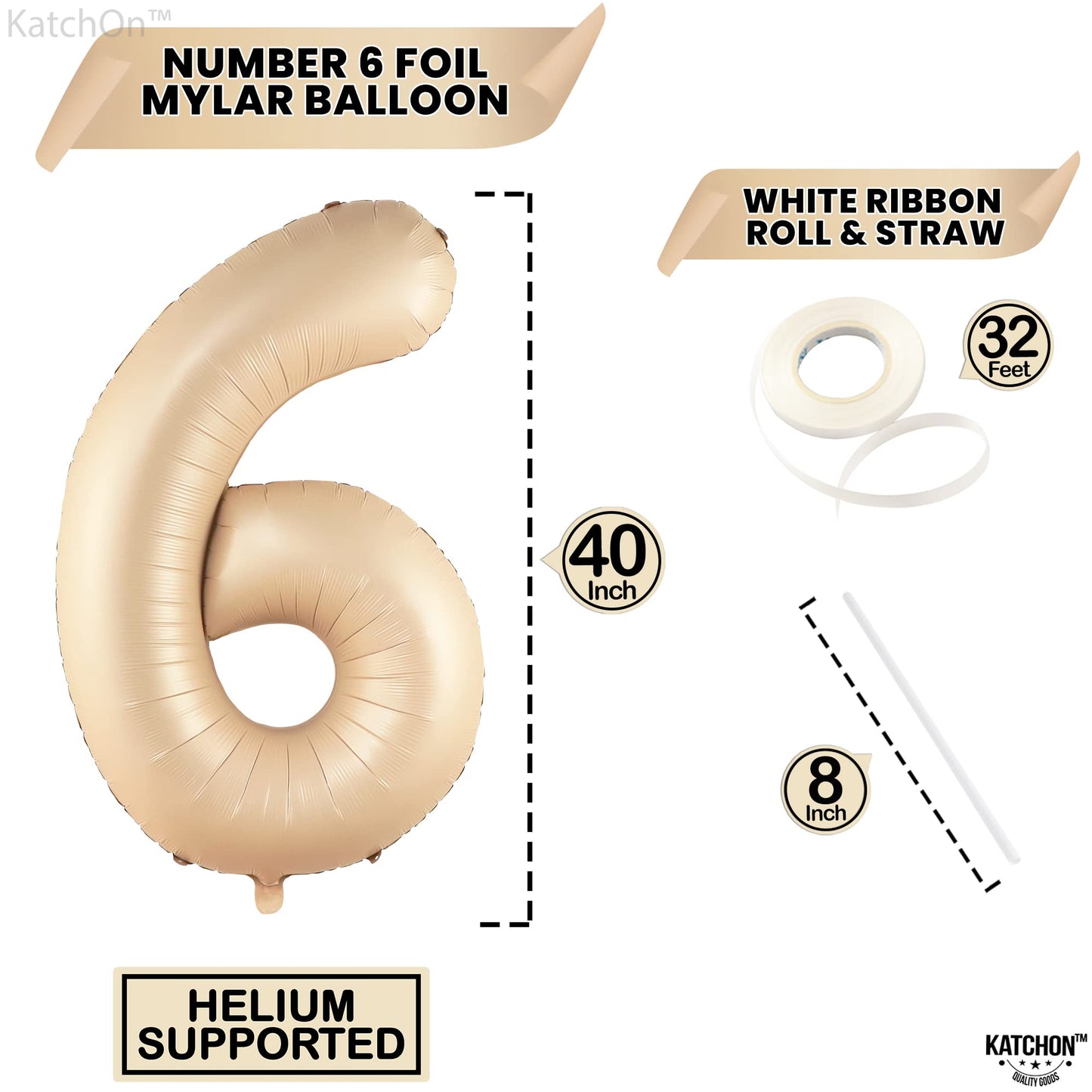 Katchon, Giant Caramel Number 6 Balloon - 40 Inch | 6Th Birthday Balloon For 6Th Birthday Decorations | 6 Balloons For Birthday | Six Balloon Number | 6 Year Old Balloon For 6 Year Decorations