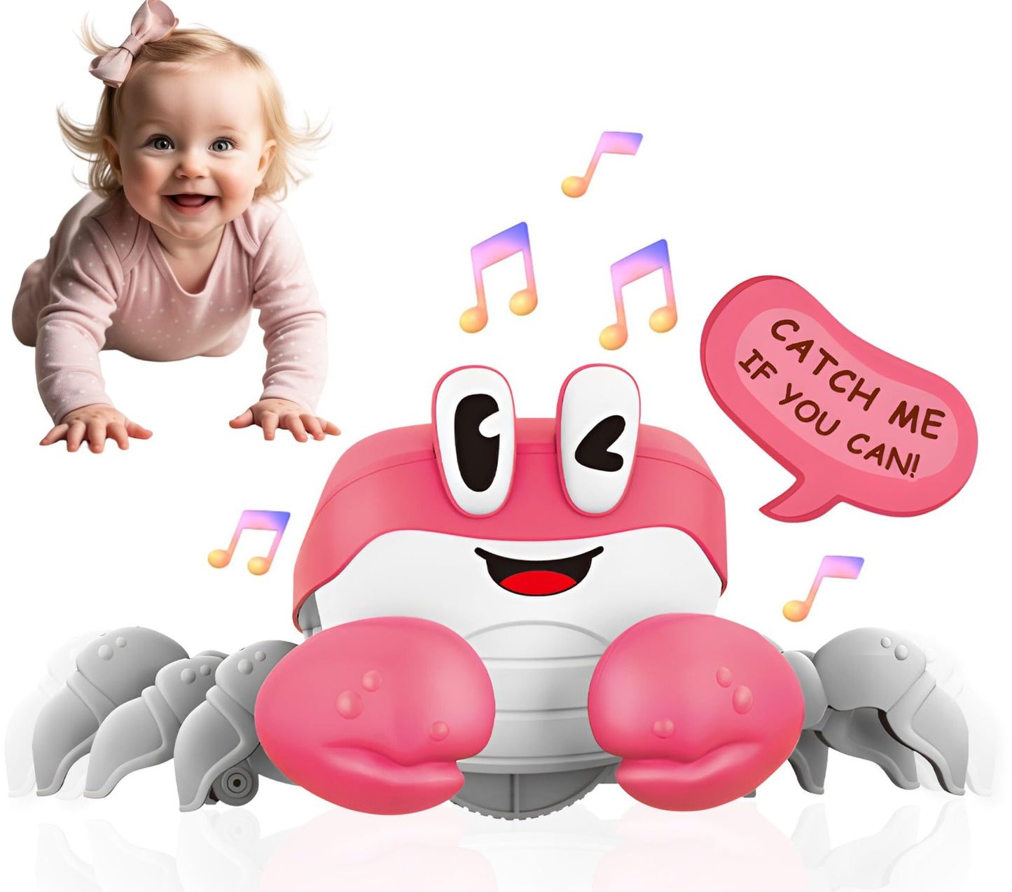 Bekilole Crawling Crab Baby Toys | Boys Gifts Interactive Fun For Tummy Time Moving Walking Running | Musical Toddler Boys Girls Birthday Gift Toys 0+ Months | Battery Not Included - Pink