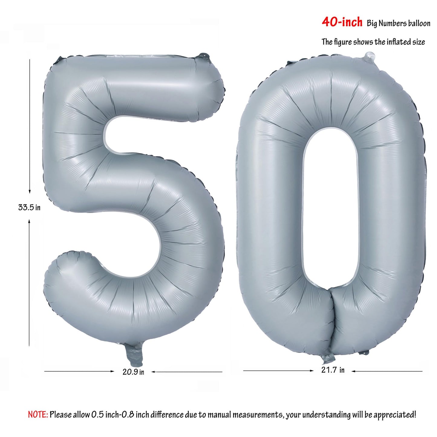 40 In Matte Gray Number Balloons Helium Foil Mylar Balloon Birthday Party Banquet Decoration 50