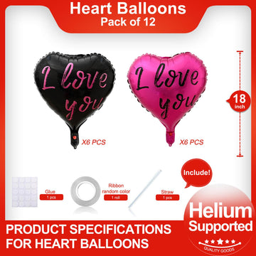 12 Pcs Pink Heart Balloons 18 Inch I Love You Valentines Day Balloons For Valentines Day Decorations Bridal Shower Wedding Party